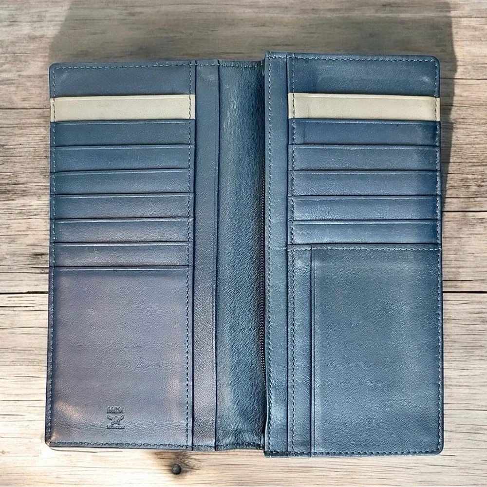 MCM Blue Embossed Bifold Long Wallet